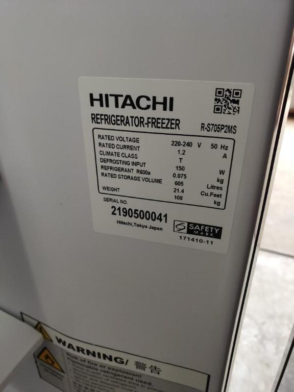 HITACHI RS705P2MS Sidebyside Glass Door Refrigerator 605L 750