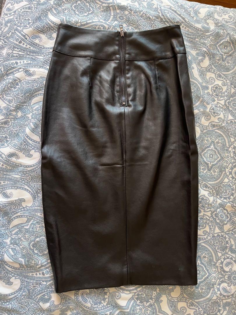 H M Faux Leather Slitted MIDI Skirt Women s Fashion Bottoms Skirts on Carousell