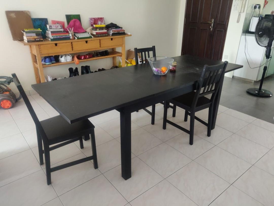 Ikea extendable dining table with 4 chairs, Furniture & Home Living