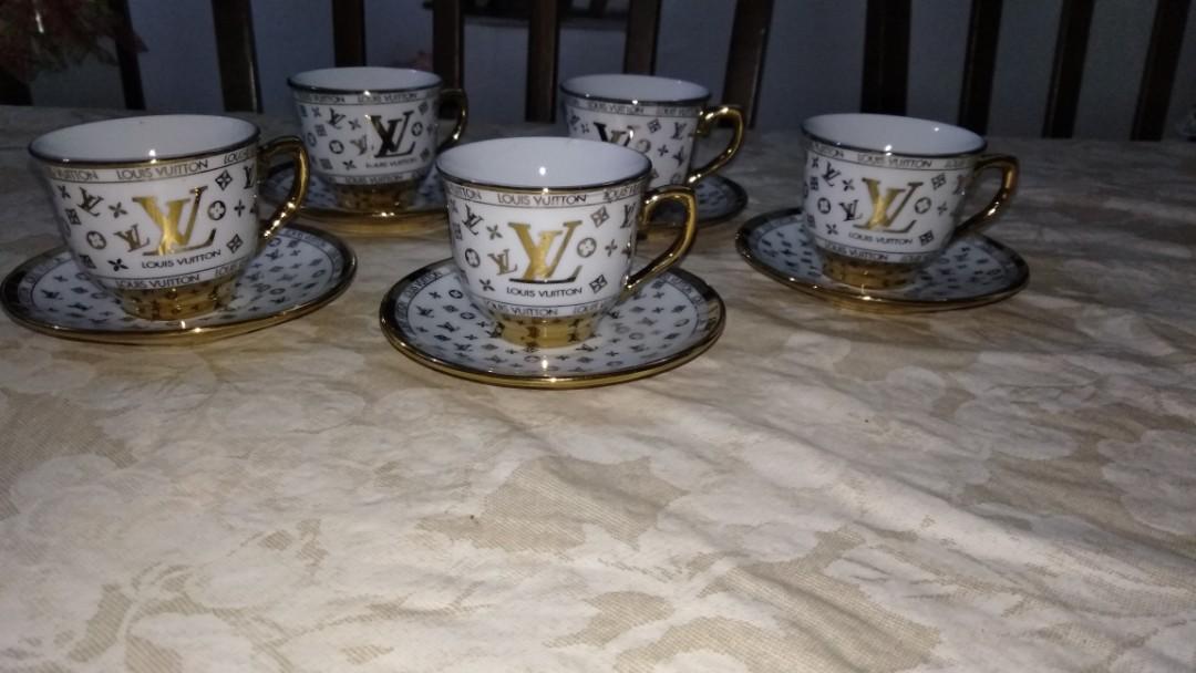 LV Louis Vuitton Inspired Elegant Luxury Gold Mosaic Plate Tea Set