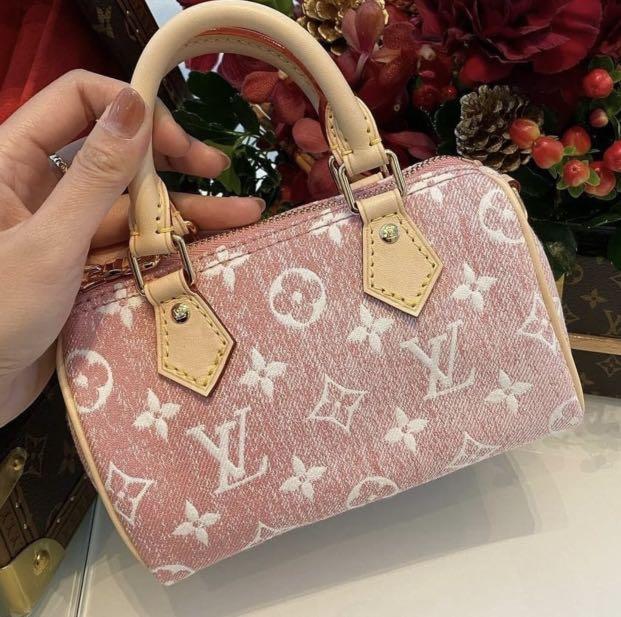 LV Nano Speedy Denim Rose Pink, Luxury, Bags & Wallets on Carousell