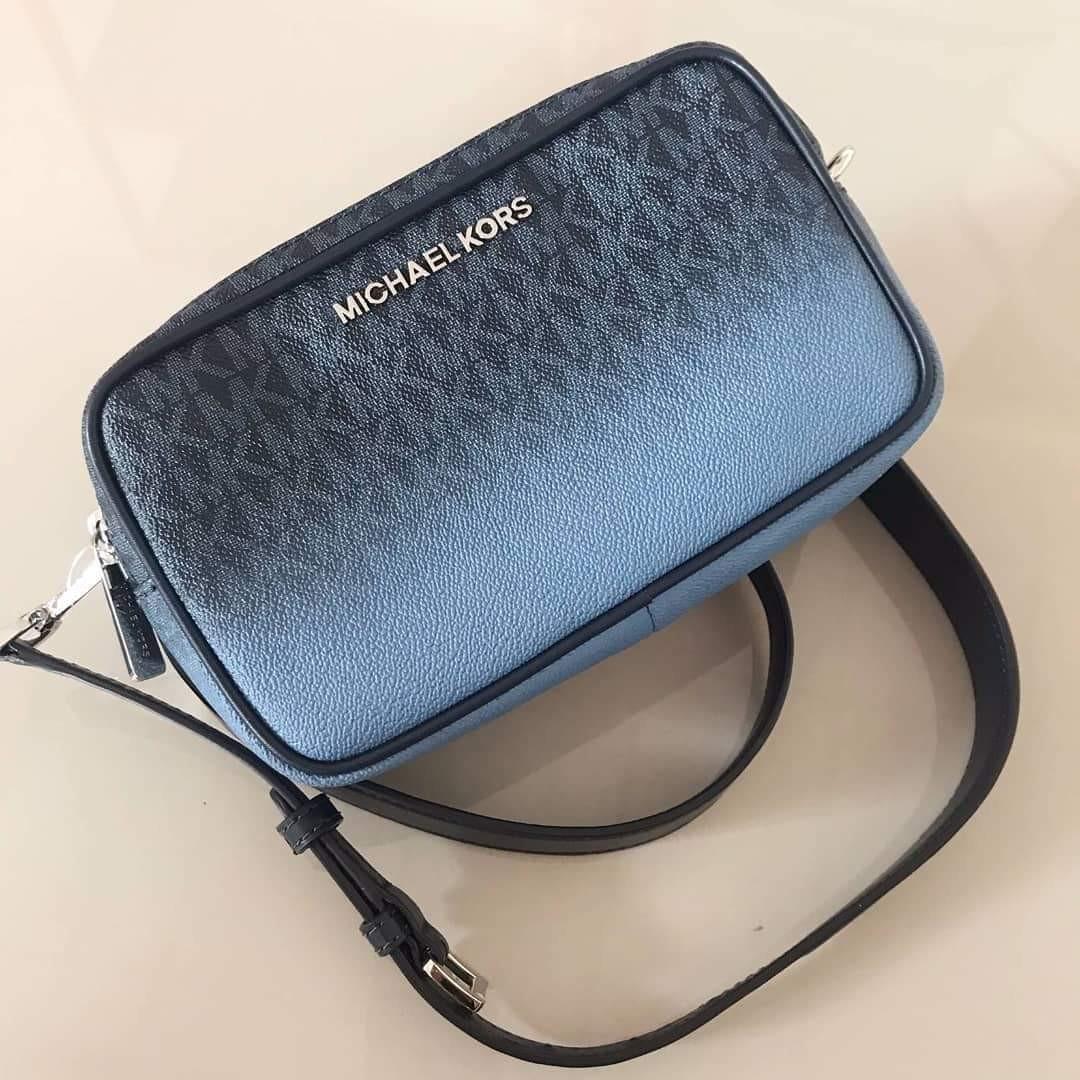 Michael Kors Connie Small Camera Bag Signature French Blue, Women's  Fashion, Bags & Wallets, Clutches on Carousell