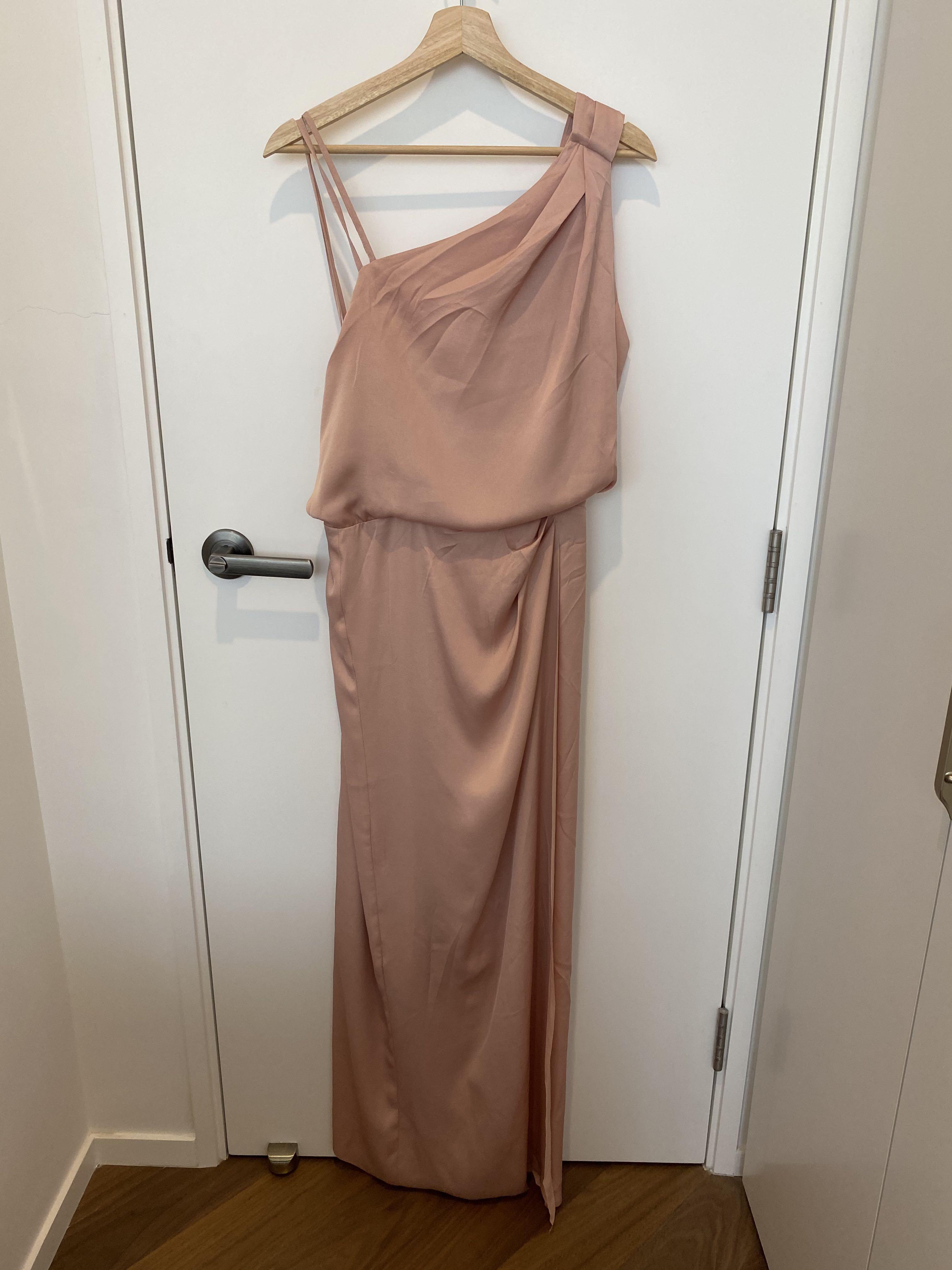 New Reiss Ostia One Shoulder Maxi Dress in Dusty Pink