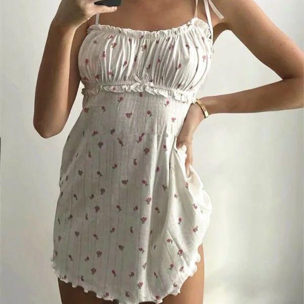 NEW cottagecore white floral mini dress 