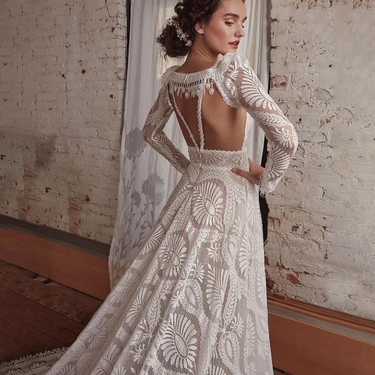 Pre order white long sleeve fishtail lace boho vintage wedding