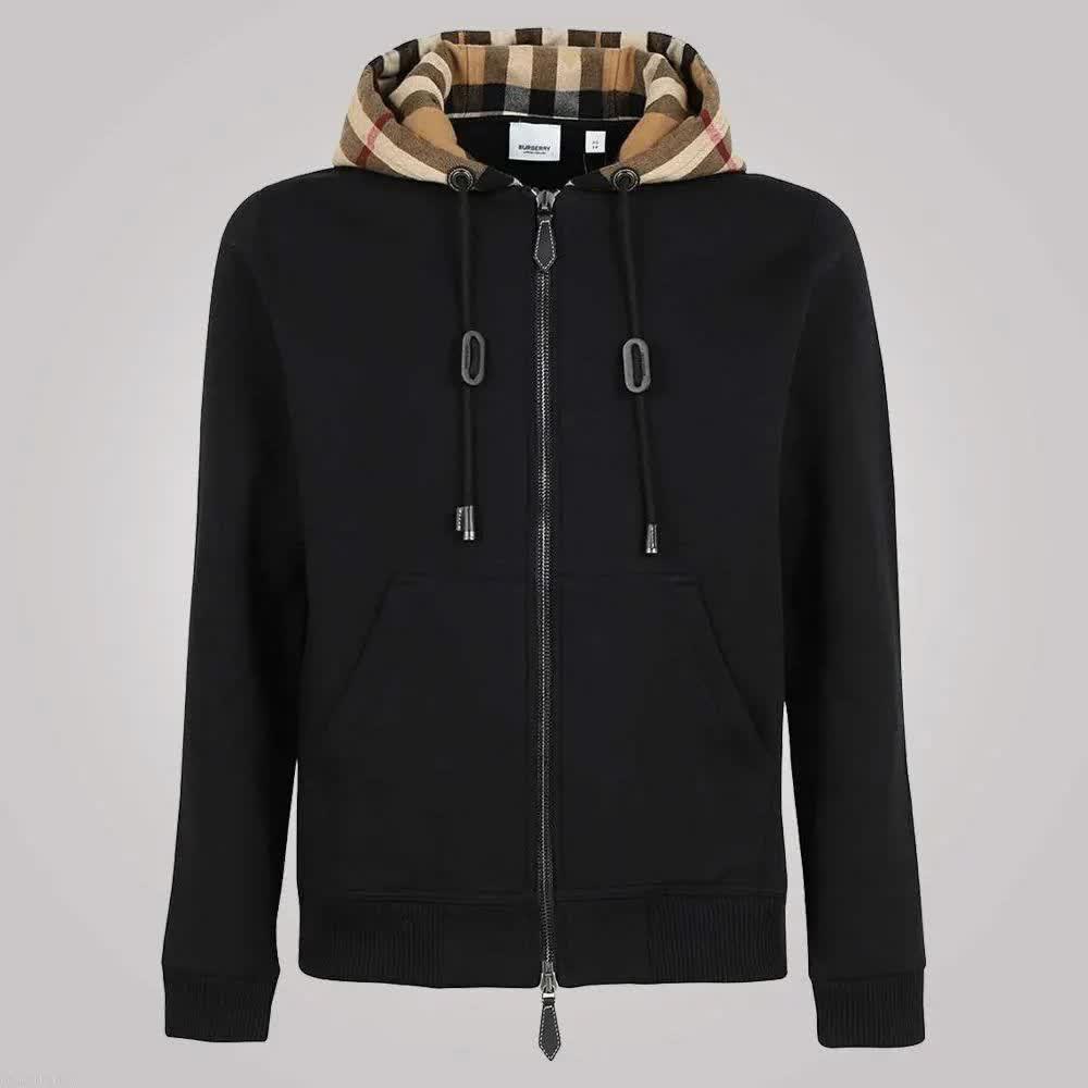 Burberry vintage check detail jersey hooded top Clearance