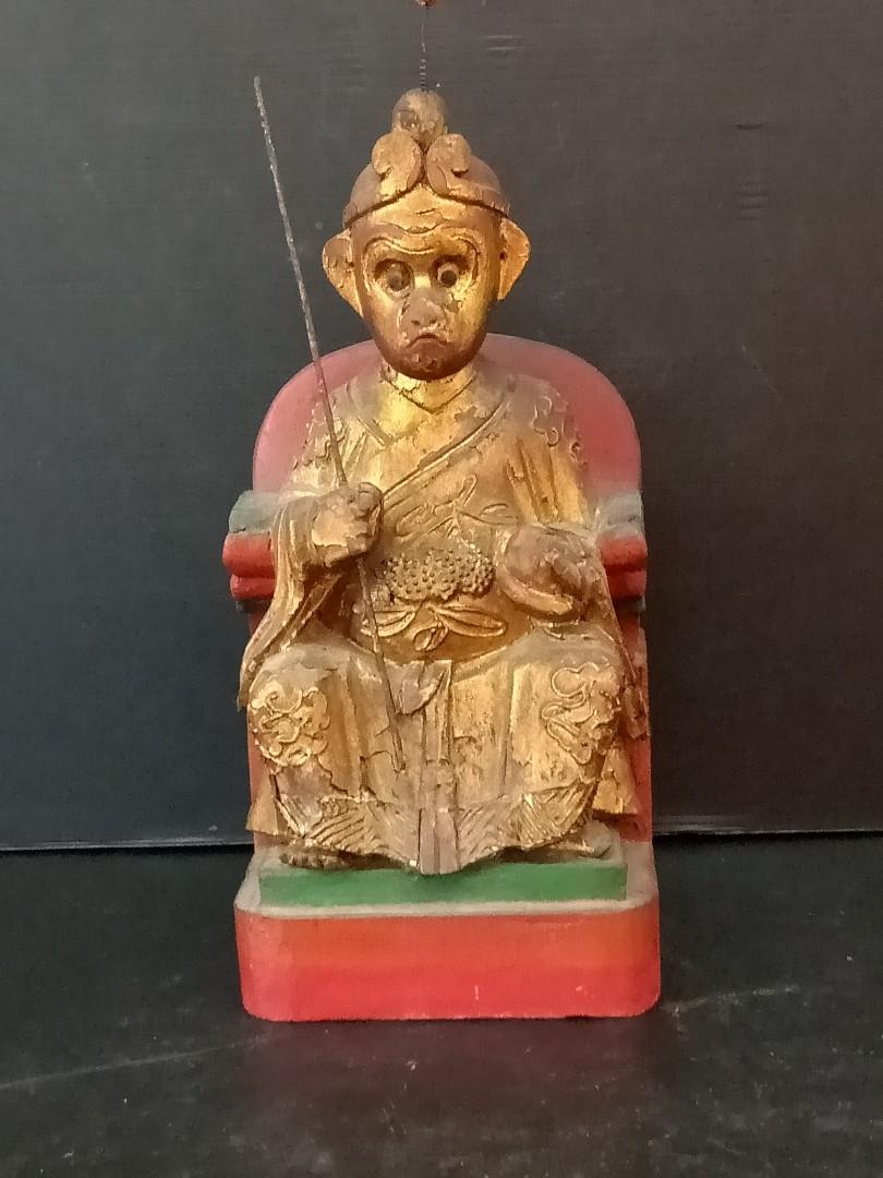 Republic China Wood Carved of the Taurist God Figurine. Monkey