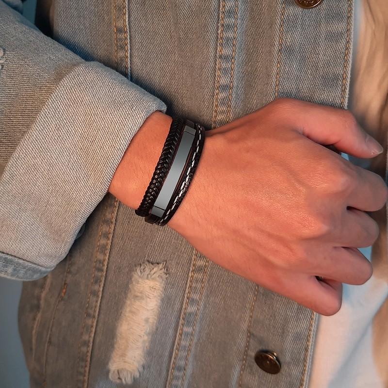 Free courier singapore stock seller Same day delivery available Instock engravings customised Men Personalized Engraved Jewelry Black Braided Leather
