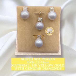 South Sea Pearl Earrings, Ring and Pendant Set with Genuine Diamonds (2)