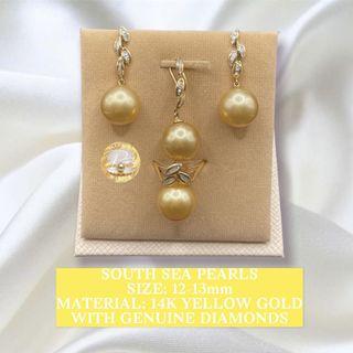 South Sea Pearl Earrings, Ring and Pendant Set with Genuine Diamonds (1)