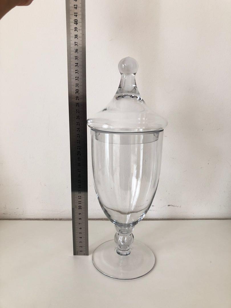 Tall Footed Glass Jar with Lid, Furniture & Home Living, Home Decor