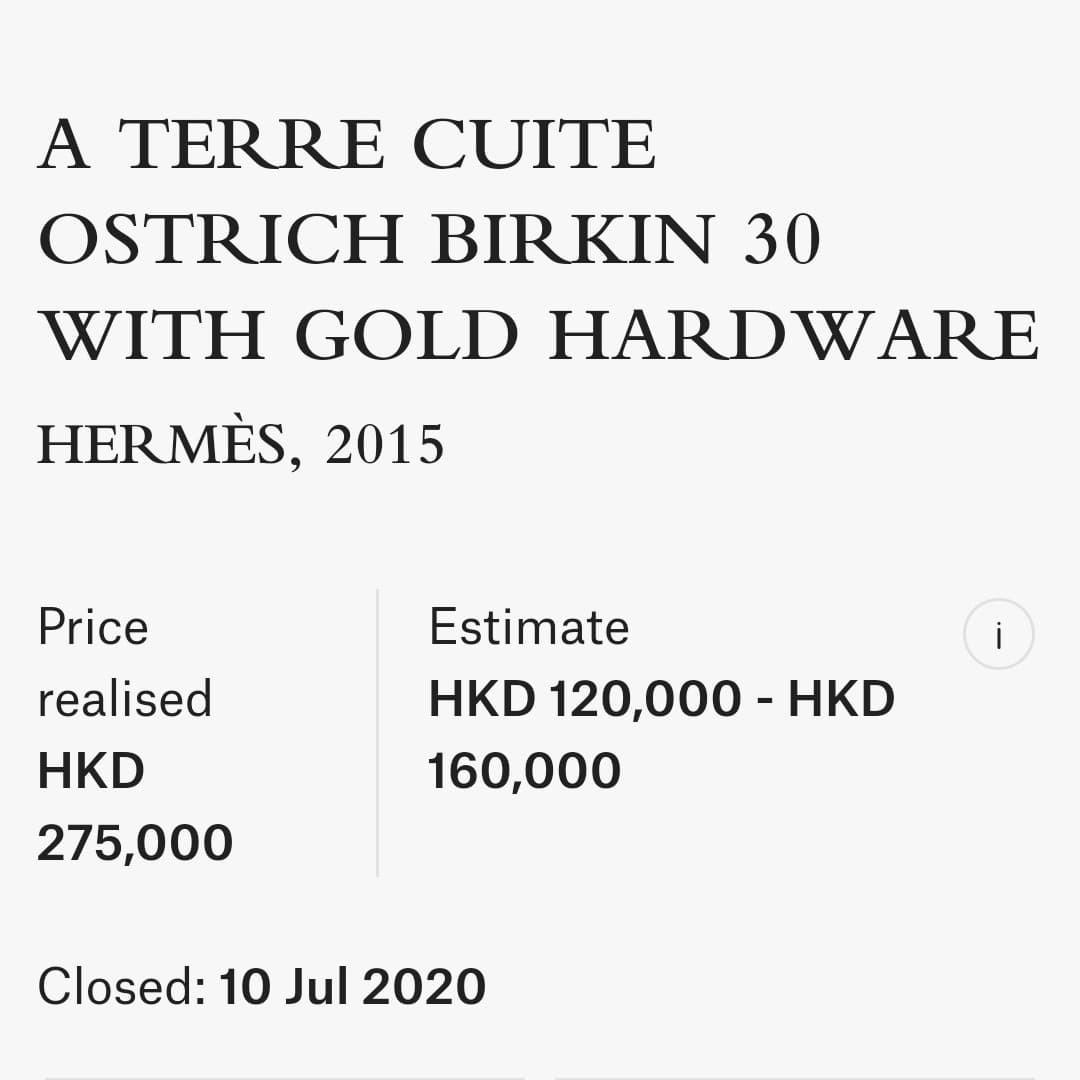 Hermes Terre Cuite Ostrich Birkin 30 Gold Hardware, Luxury, Bags & Wallets  on Carousell