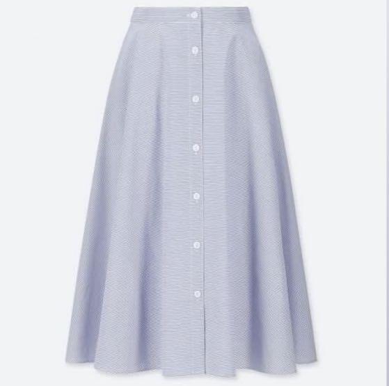 UNIQLO FRONT BUTTON STRIPED MIDI SKIRT