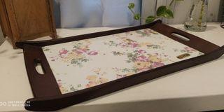 Wooden tray floral vintage 34.5x15cm