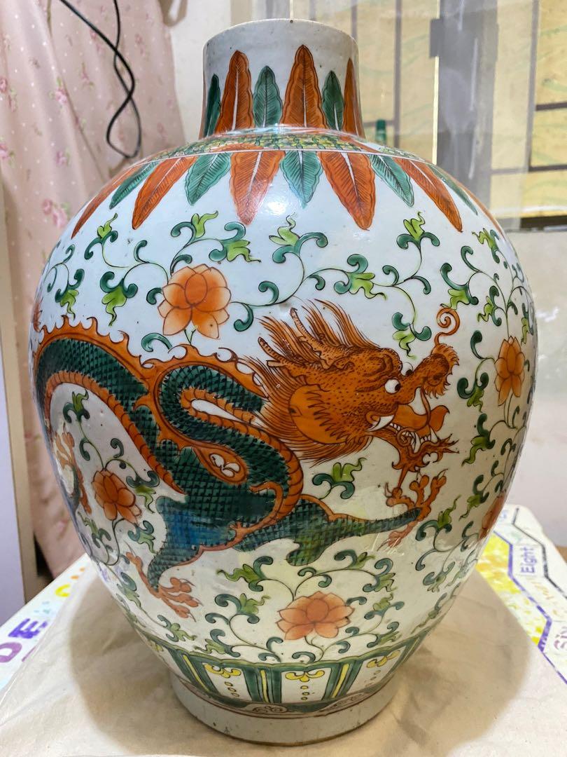 中国花瓶 景德镇 古董品 重工粉彩 山水紋 松鶴 特大高さ82cm古美術