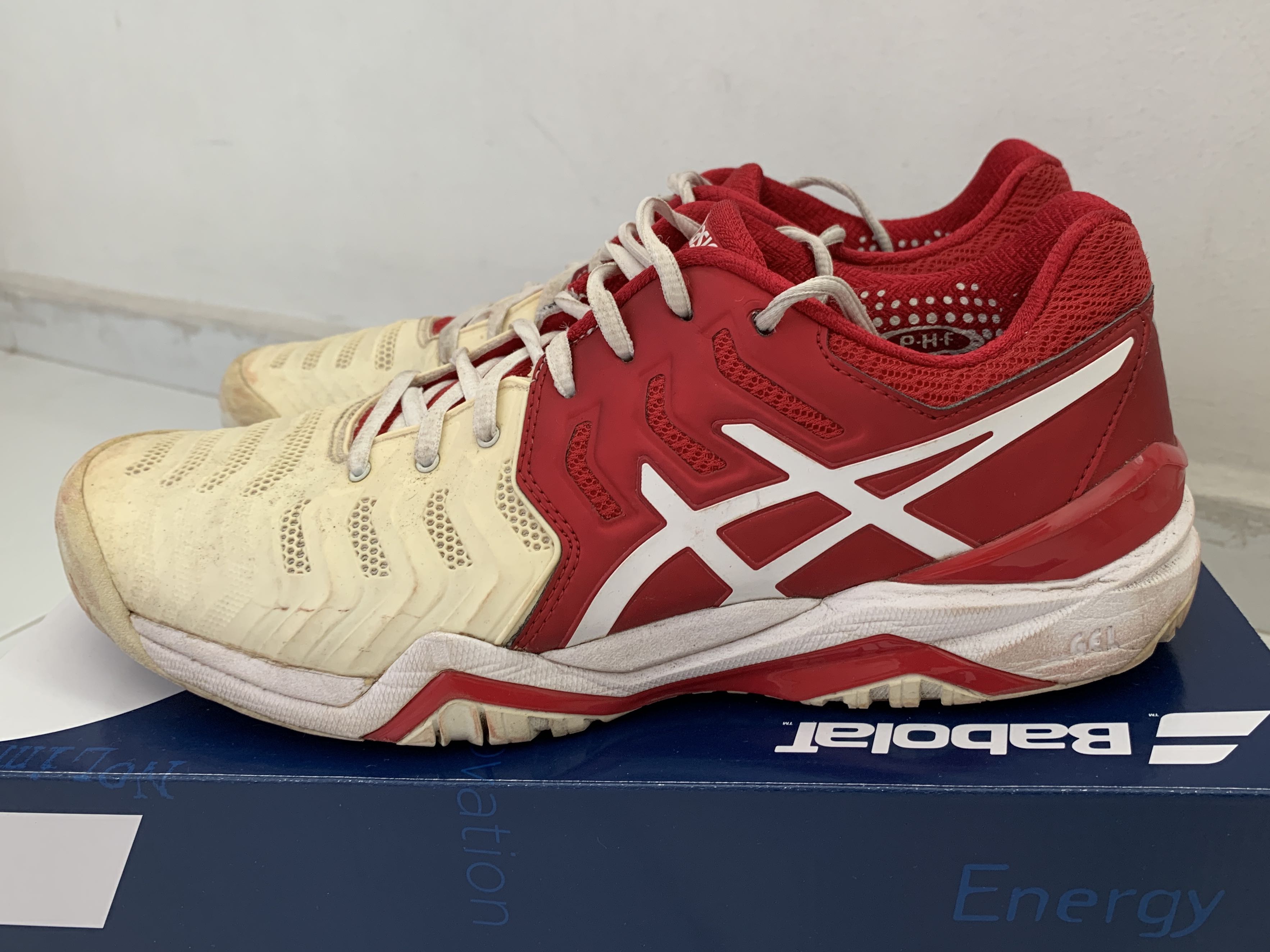 Asics Gel-Resolution 7 Red/White Tennis Sports Equipment, Sports & Games, & Ball Sports on Carousell