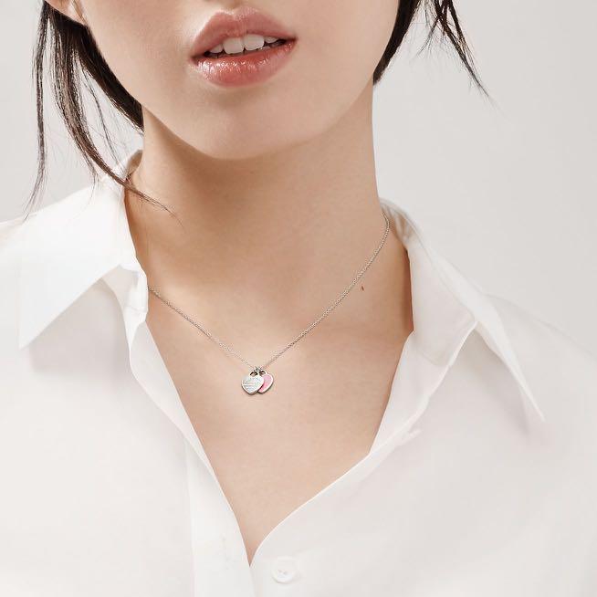 Return to Tiffany® Pink Double Heart Tag Pendant in Silver with a Diamond,  Mini | Tiffany & Co.