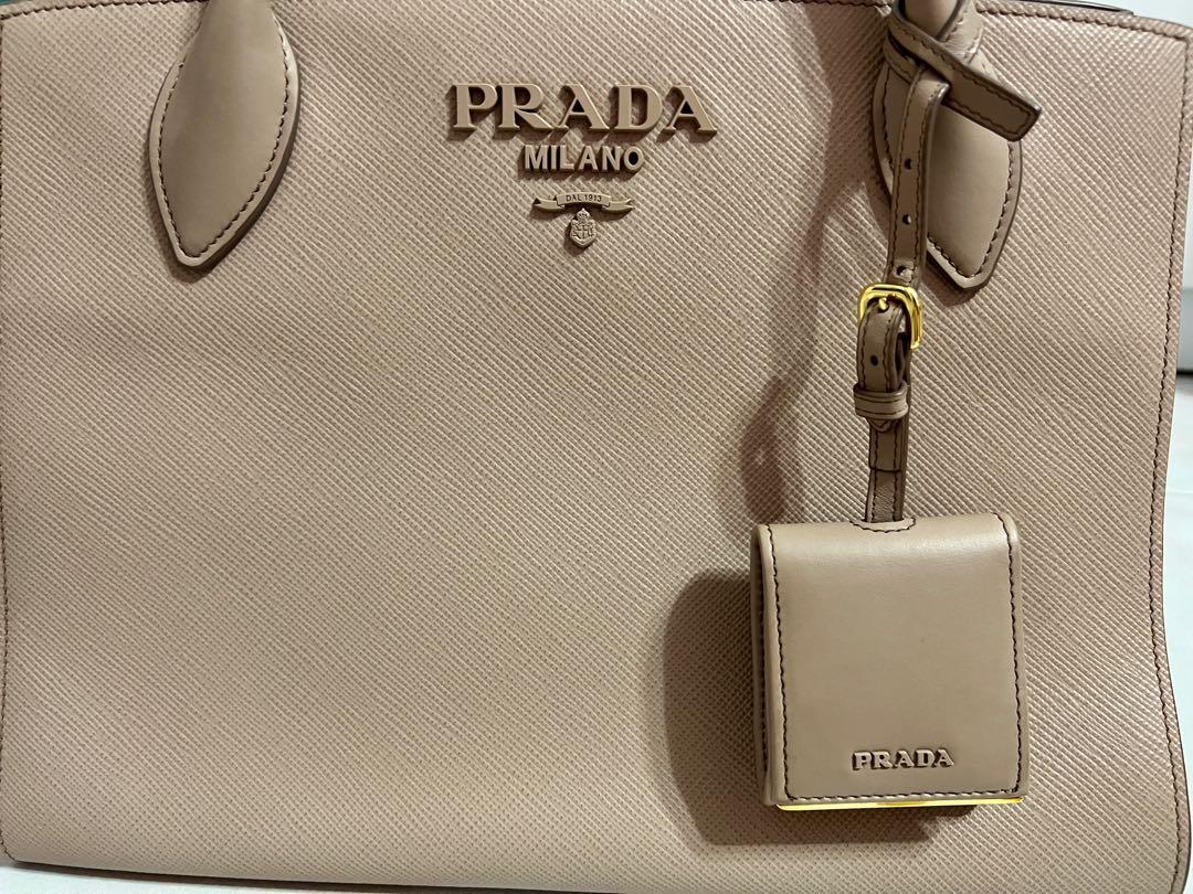 Authentic Prada Saffiano Monochrome Medium Bag (light beige)