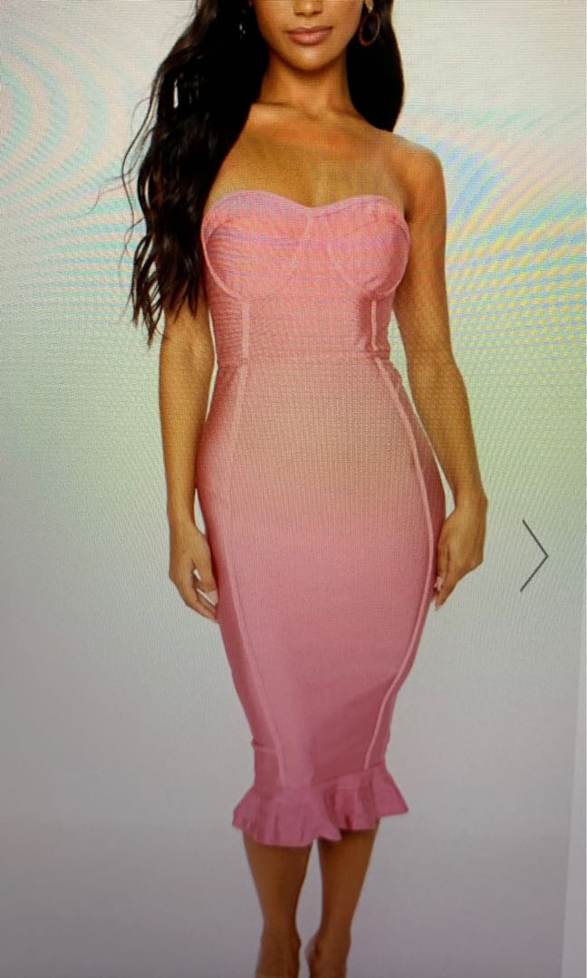Rose frill hem hot sale bandage midi dress