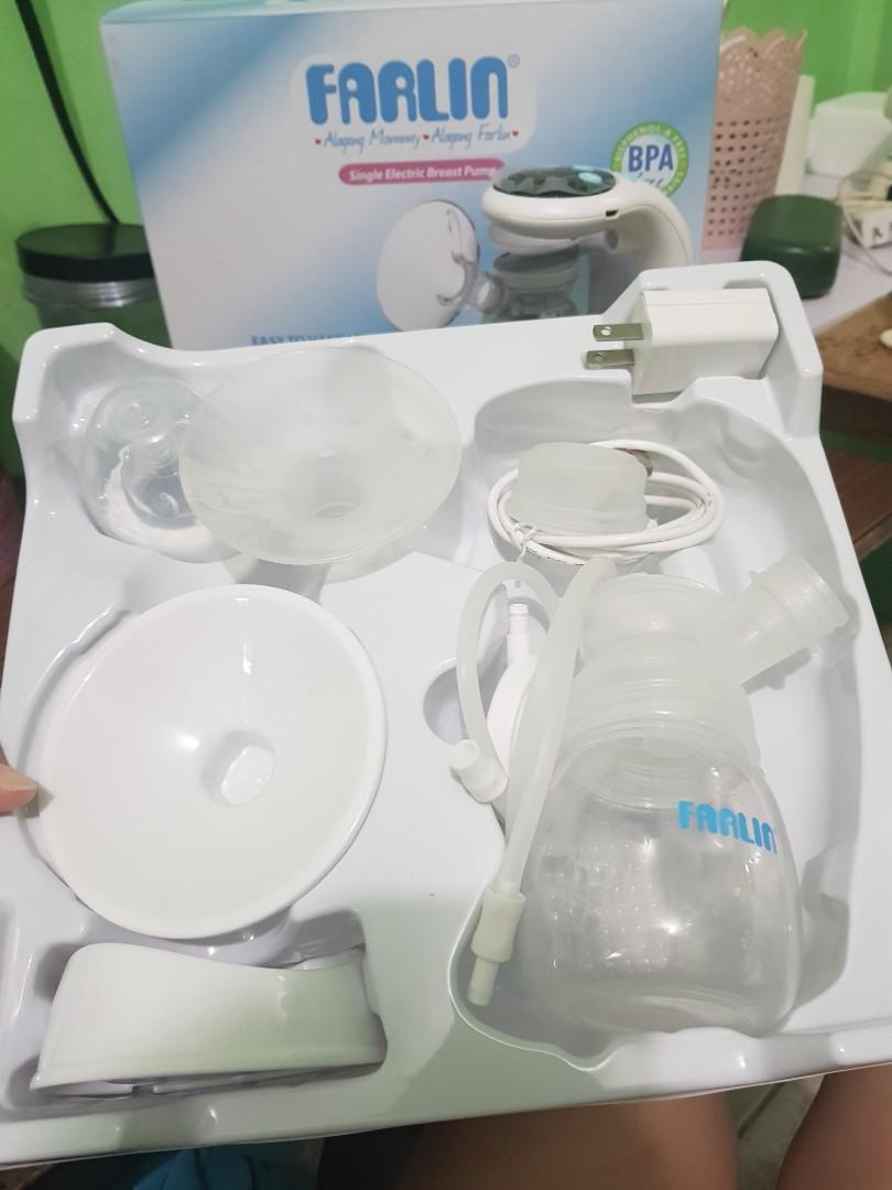 Breast pump Electric Single Comfortable Pump (Category: Breastfeeding & Bottle Feeding) located in Taguig. Submitted by imamethysy (Listing ID 1139185588, Image 2). Description: FARLIN SINGLE ELECTRIC BREAST PUMP 🙈 Once Used 🙈 Bagong Bago with Receipt and Warranty pa (See photos) 🙈sobrang comfortable kasi silicon ung sucking ring. walang sakit as in ! 🙈 Handy/ Di mo na need isaksak pag gagamitin kahit saan sa bahay pwede mo gamitin sis! 🙈 Re