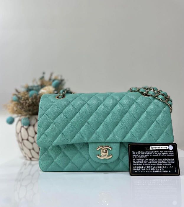 Chanel Classic Medium 21S Tiffany Green Caviar Ghw, Luxury, Bags ...