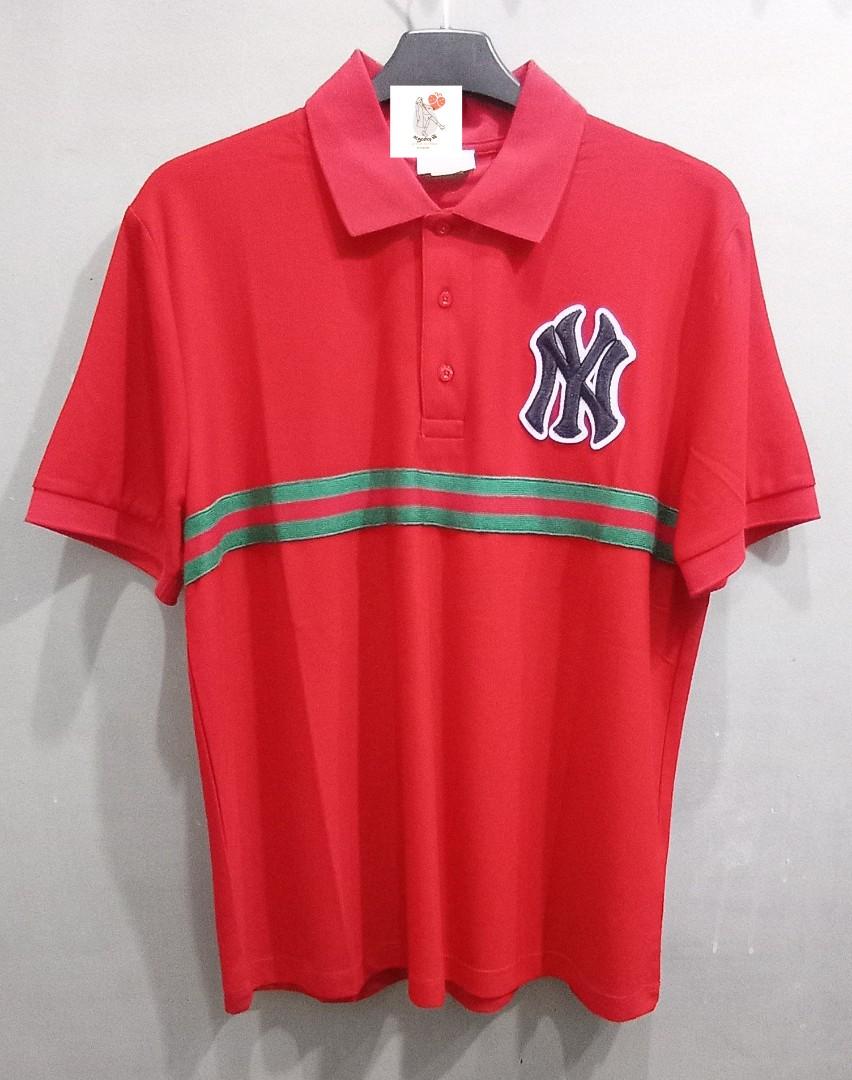 GUCCI x NY BIG LOGO RED POLO SHIRT Fesyen Pria Pakaian Atasan