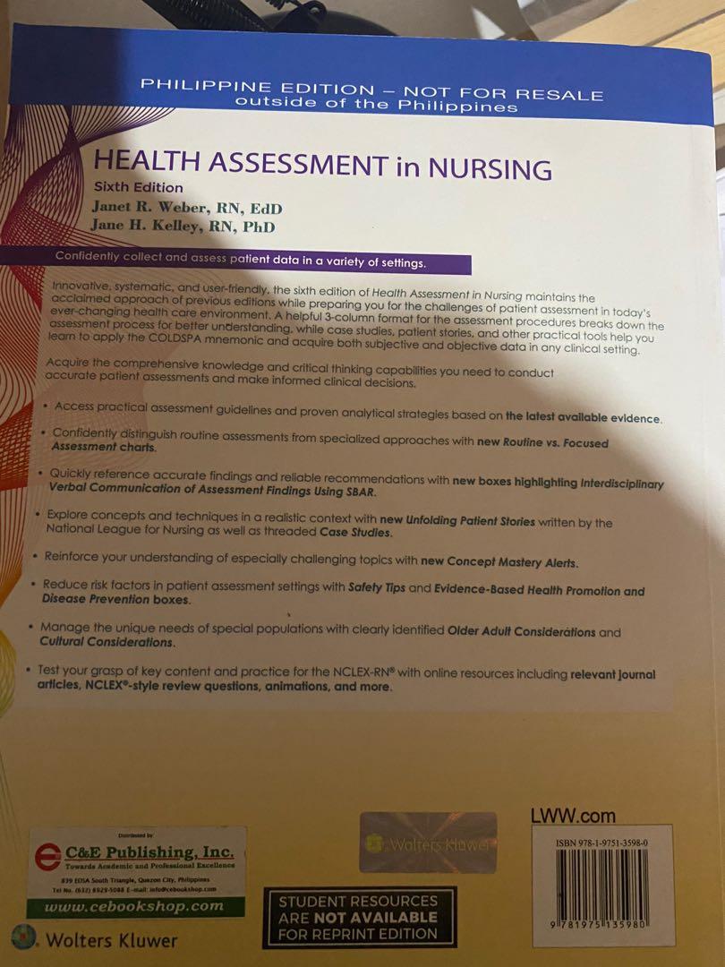 Health Assessment in nursing (Category: Textbooks) located in Pila. Submitted by lelea_ (Listing ID 1139352090, Image 3). Description: Like new no flaws 🥰 .
