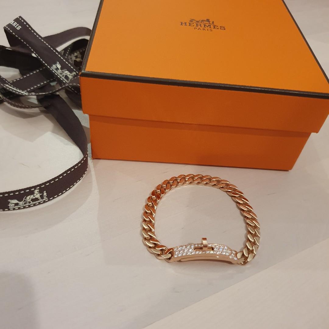 Hermes Kelly Gourmette Bracelet in Rose Gold and Diamonds ST size ...