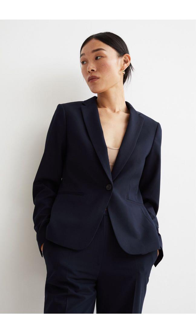 H&m navy blue online blazer