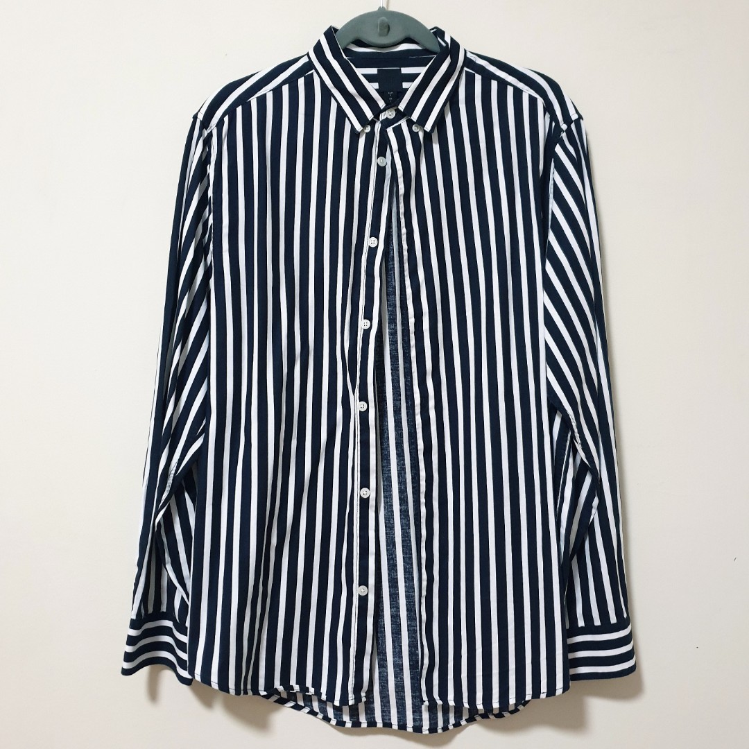 H&m Men's Black & White Striped Shirt, Men's Fashion, Tops & Sets 