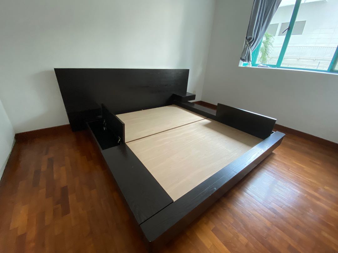 Japanese style wooden bed frame and mattress (Queen size), Furniture