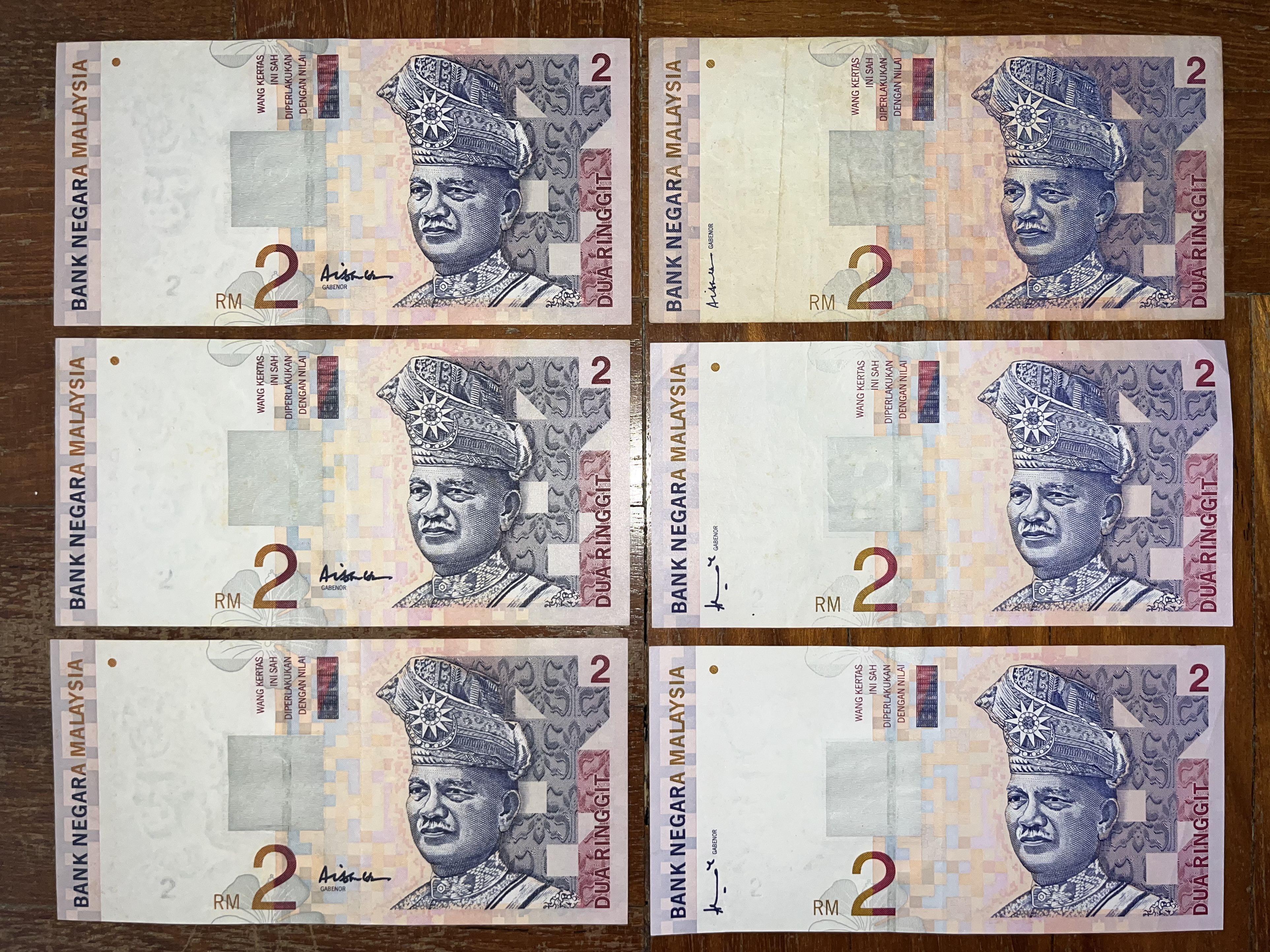 All 6 pcs Malaysia ringgit $2 Old Notes for S$300, Hobbies & Toys ...