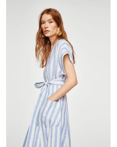 Mango striped cheap linen dress