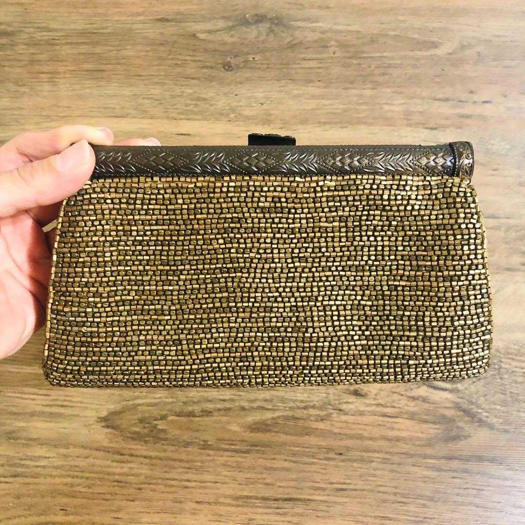 Moyna Frame Gold Beaded Clutch Women s Fashion Bags Wallets