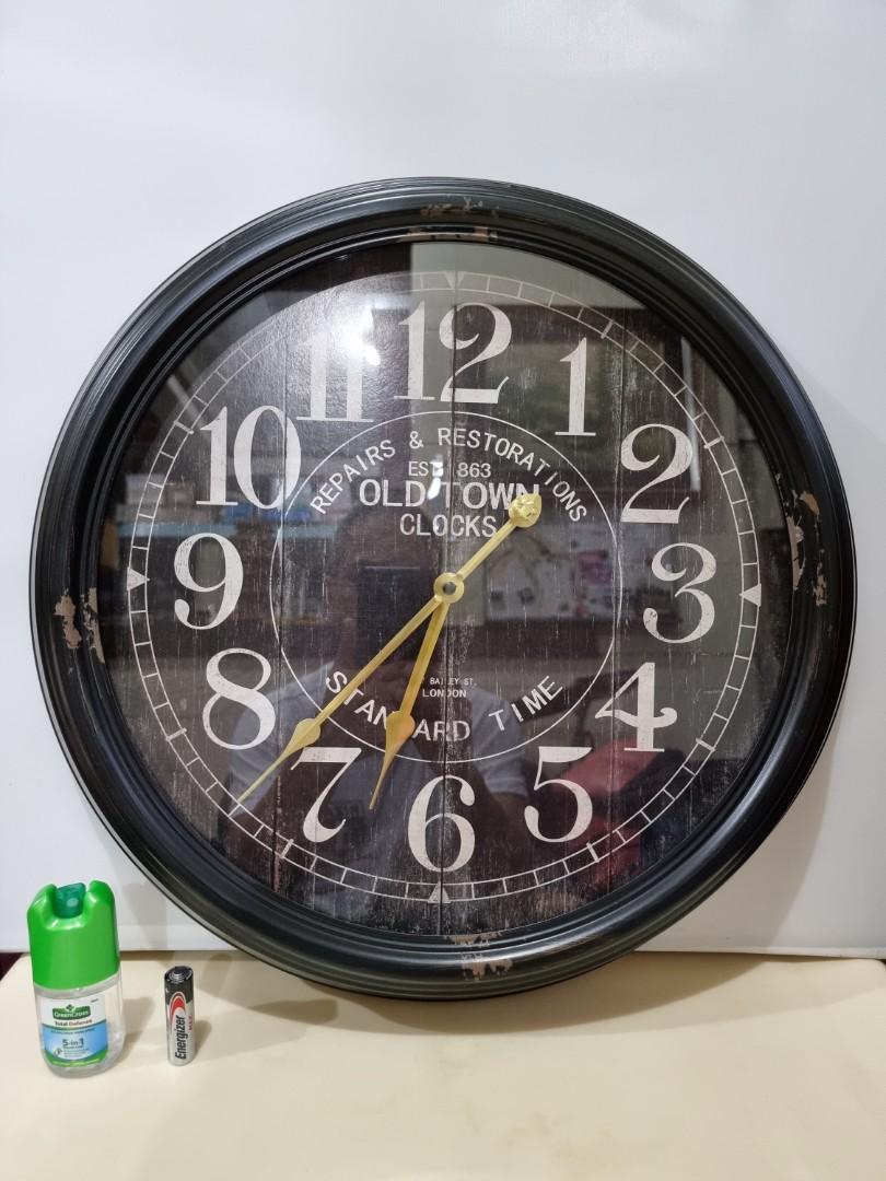 Old Town Round Large Metal Wall Clock, Furniture & Home Living, Home