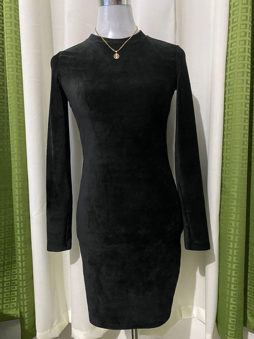 Penshoppe black velvet bodycon dress, Women's Fashion, Dresses & Sets ...