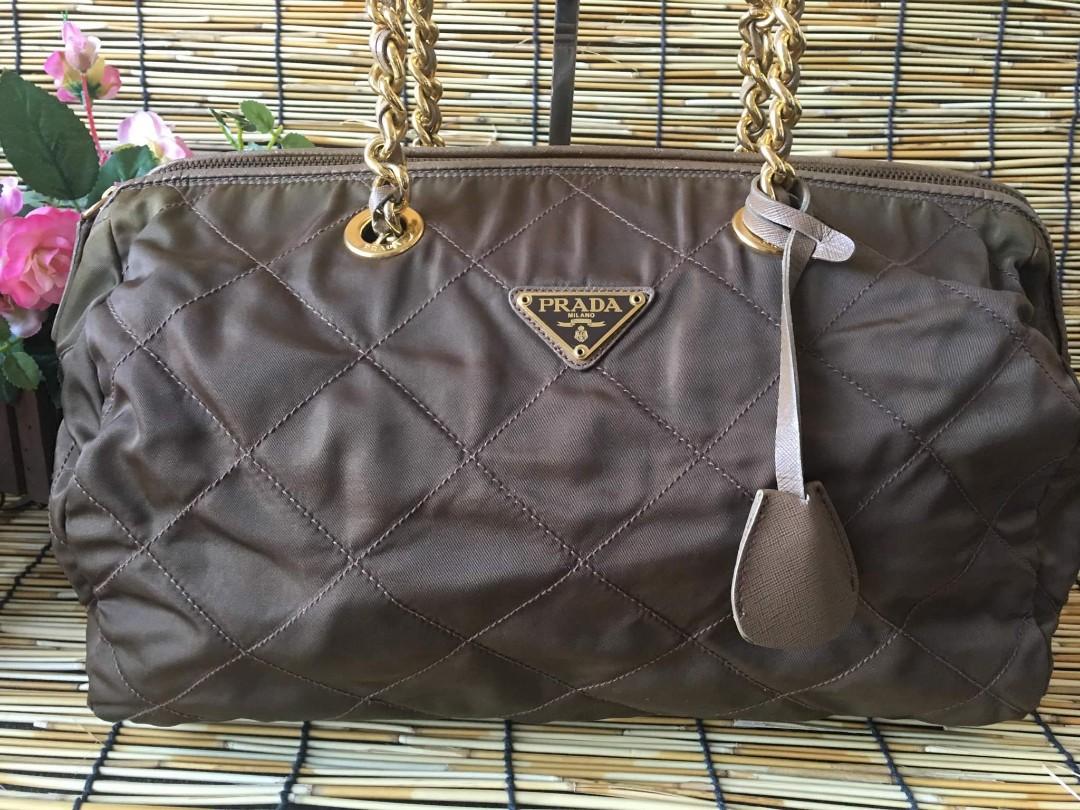 Prada Nylon Quilted Tessuto Chain Shoulder Bag (Category: Luxury Bags & Wallets) located in Malabon City. Submitted by andies.closet (Listing ID 1139192147, Image 2). Description: Japan Pre loved color: brown.