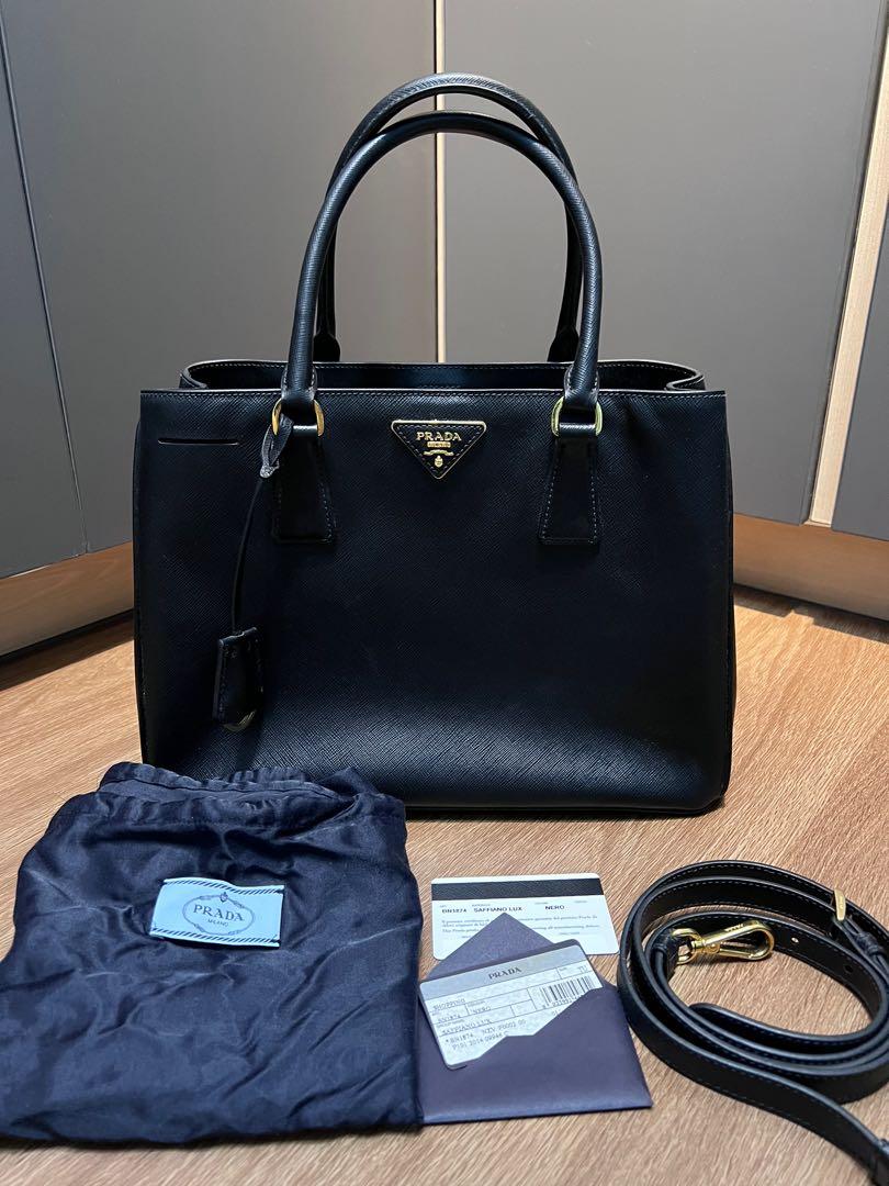 PRADA Saffiano Lux Double-Zip Leather Tote Shoulder Bag Black