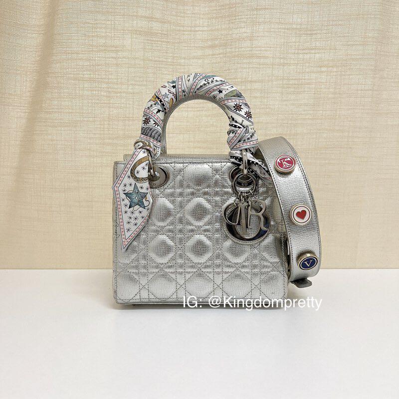 Christian Dior Mini Lady Dior Metallic Silver GHW  DESIGNER TAKEAWAY BY  QUEEN OF LUXURY BOUTIQUE INC