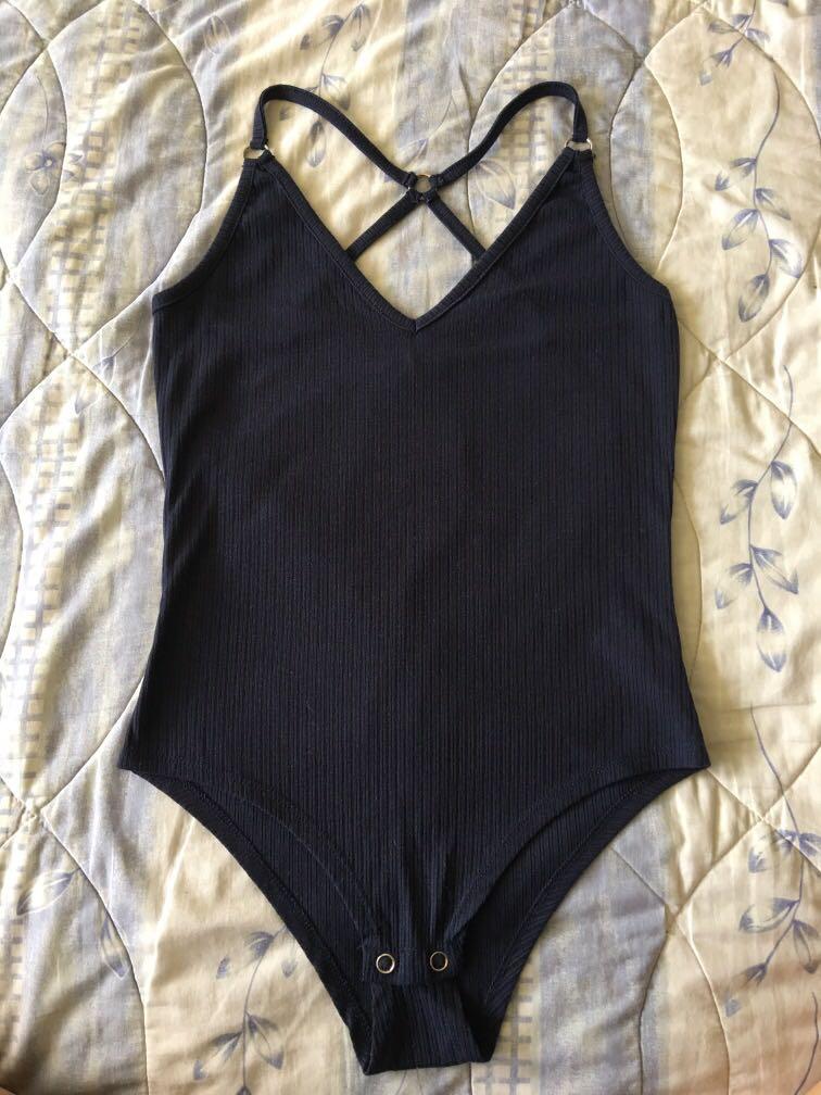 Ribbed Navy Blue Bodysuit, Women's Fashion, Tops, Others Tops on Carousell