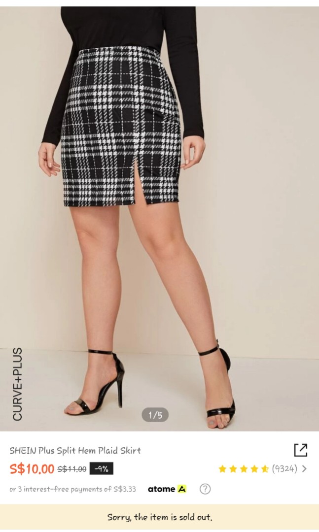 Shein Curve Grey Checked Short Skirt Size 2XL ( Up To Uk 20