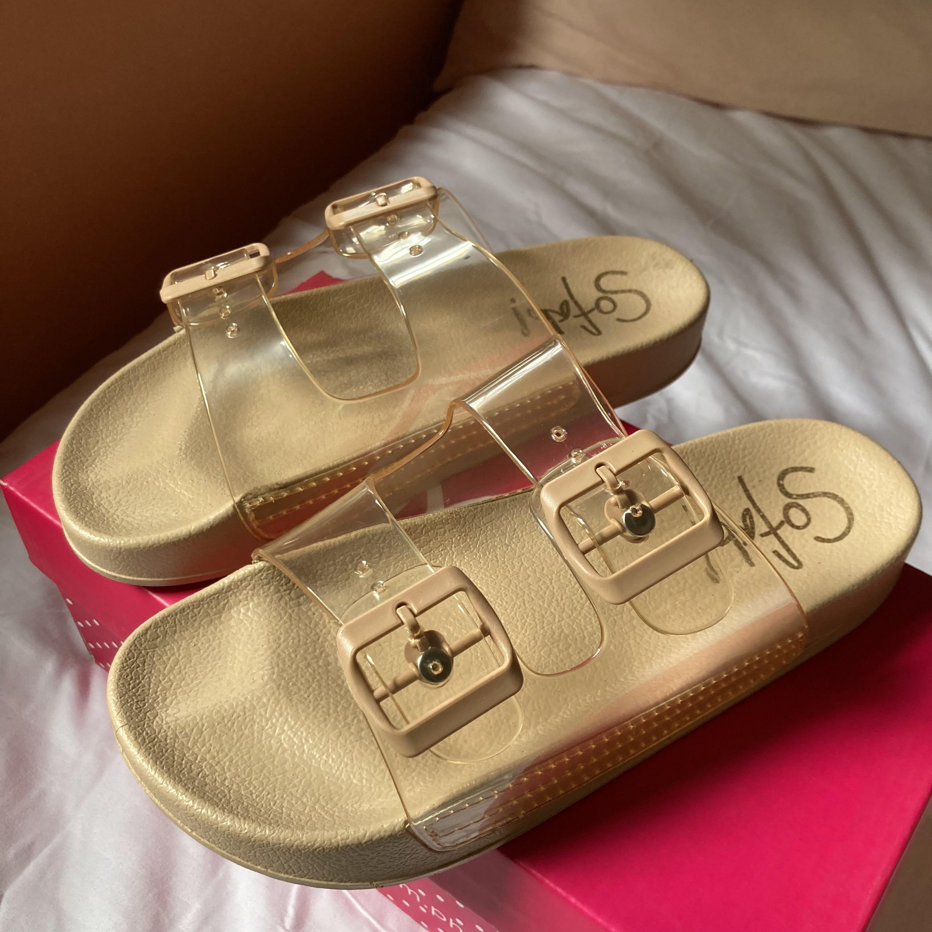 Sofab Louise Flat Slides in Beige Women s Fashion Footwear