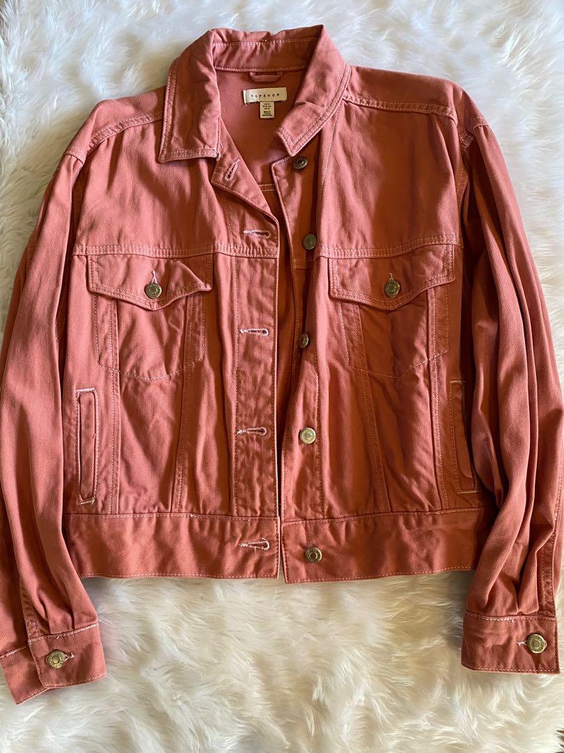 Topshop Red Denim Jacket Women s Fashion Coats Jackets and Outerwear on Carousell