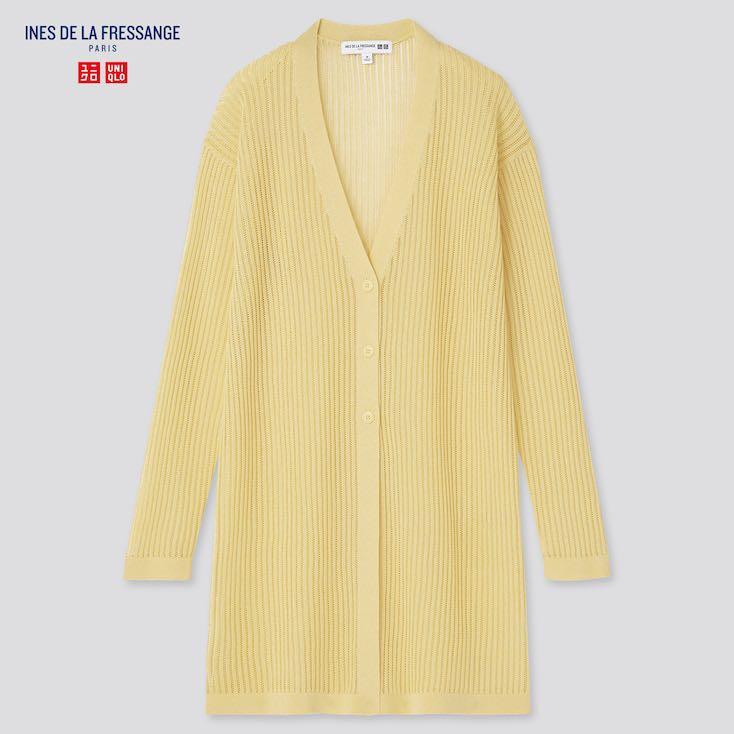 Uniqlo Pointelle Long Cardigan in Yellow