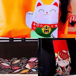 Waterproof Fabric Canvas Fortune Cat Undersea Underwater Sea World Bag Bags Carrier [CNY Lucky Hamper Hampers Gift Gifts Giftbag VDay Wedding Marriage Birthday Anniversary Cats Fish Fishes Tote Recycling Recyclable Reusable]