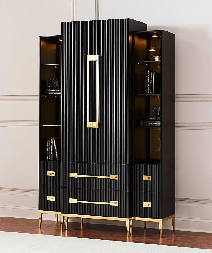Watson Black Gold Bookcase 2 Doors Glass Shelves Display Furniture & Home Living