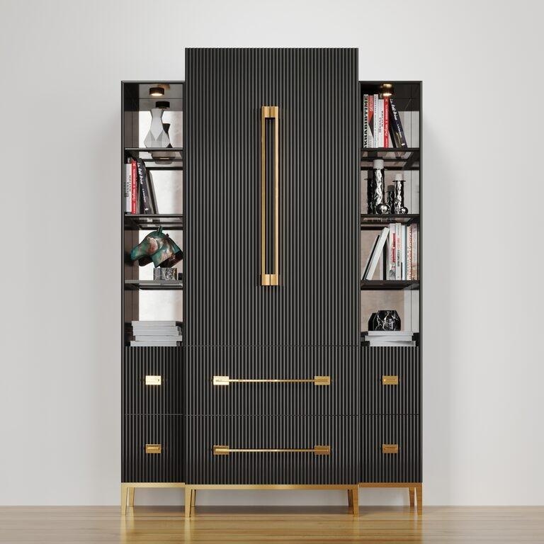 Watson Black Gold Bookcase 2 Doors Glass Shelves Display Furniture & Home Living