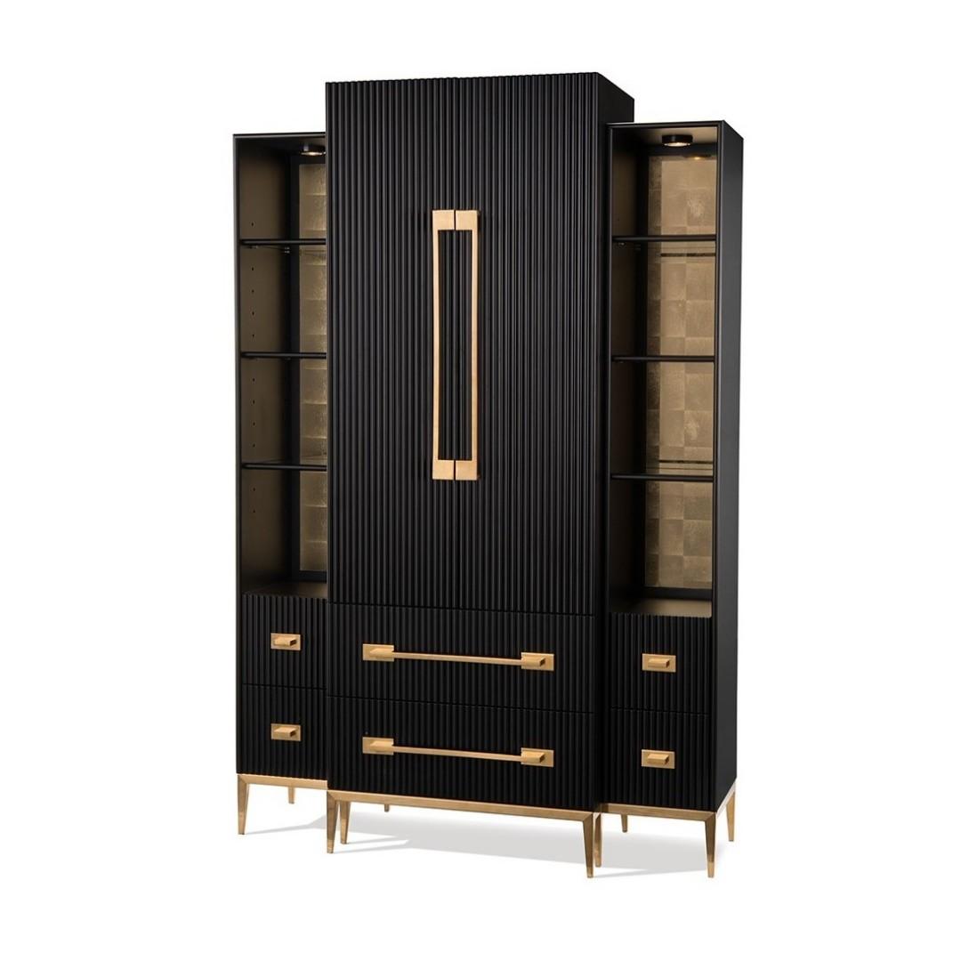 Watson Black Gold Bookcase 2 Doors Glass Shelves Display Furniture & Home Living