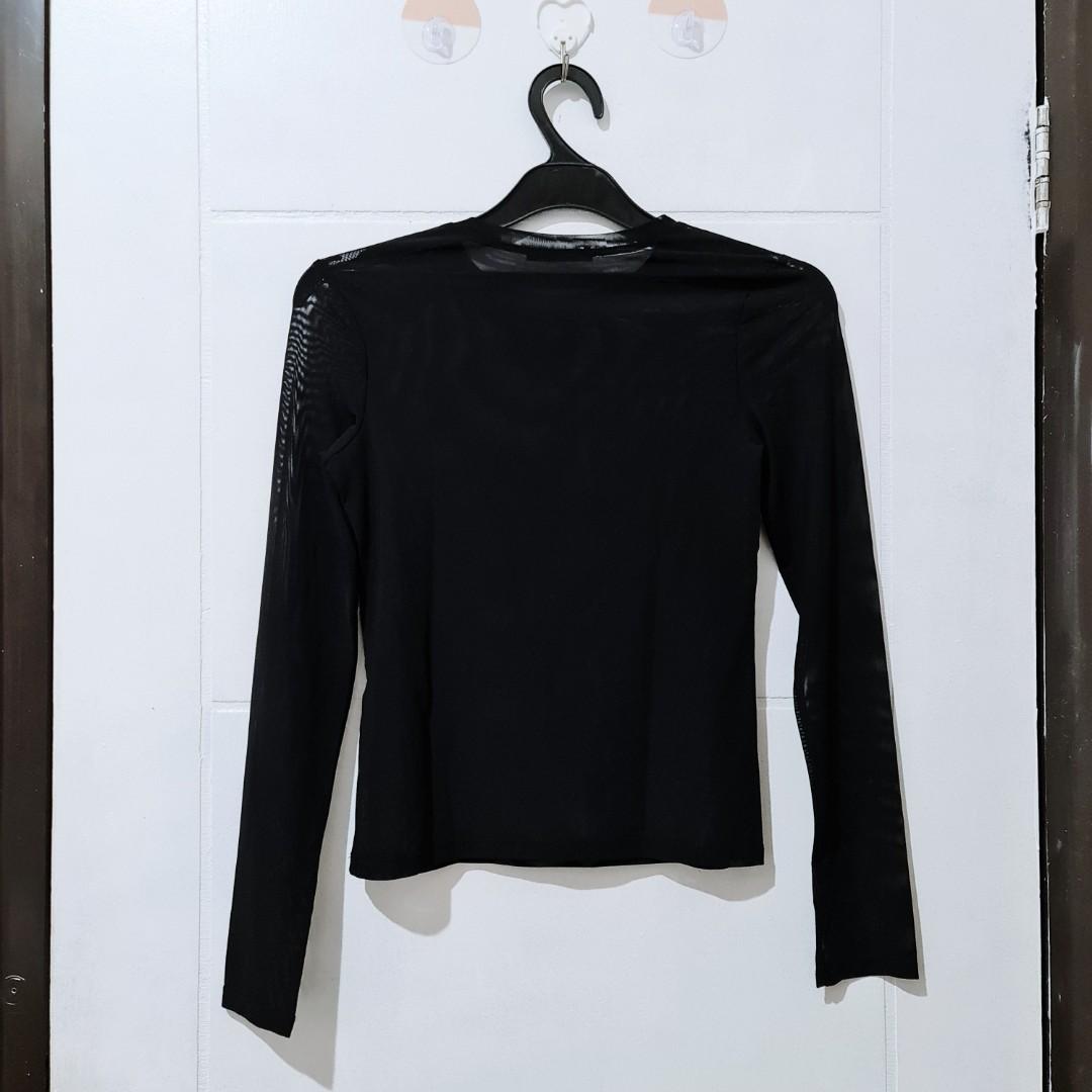 zara mesh longsleeve top, Fesyen Wanita 