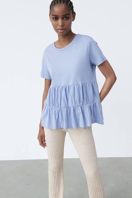 Zara ruffles t-shirt, Fesyen Wanita 